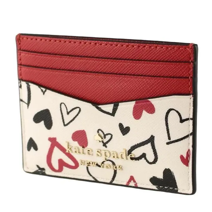 Kate Spade Small Slim Cardholder in Scribble Hearts Parchment
