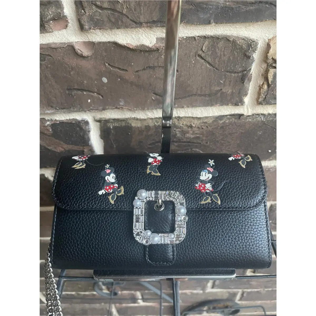 Kate Spade Disney Minnie Mouse Crossbody Wallet Pearl Buckle Black Multi