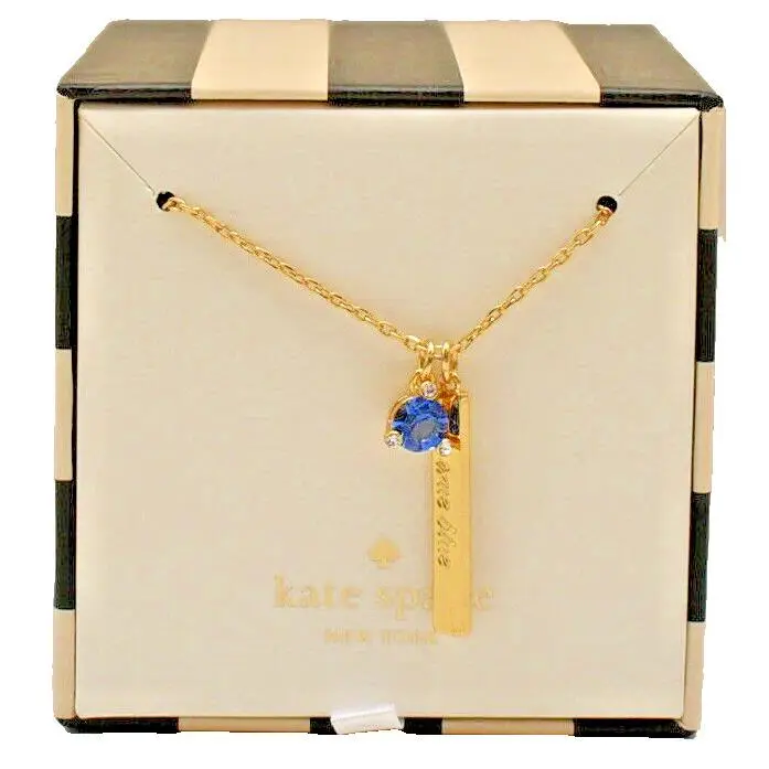 Kate Spade New York True Blue Sapphire CZ Pendant Necklace Goldtone New
