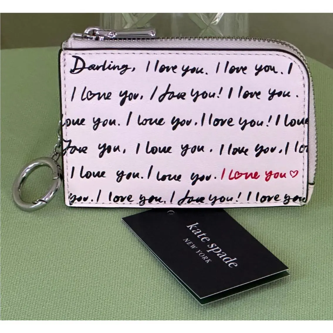 Kate Spade I Love You Mini Zip Card Case:nwt Cream/multi