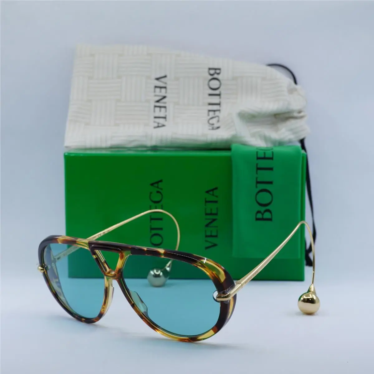 Bottega Veneta 1273 Drop BV1273S Metal Havana Green Unisex Pilot Sunglasses 007
