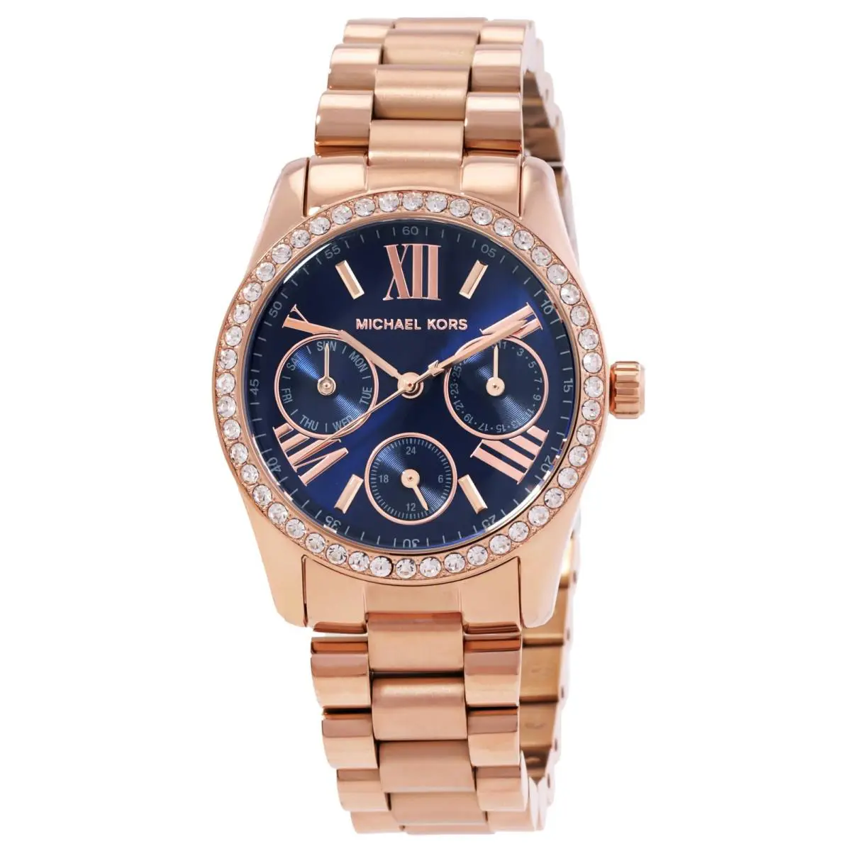 Michael Kors Mini Lexington Chronograph Quartz Crystal Ladies Watch MK4926 - Blue, Dial: Navy Blue, Band: Rose Gold-tone
