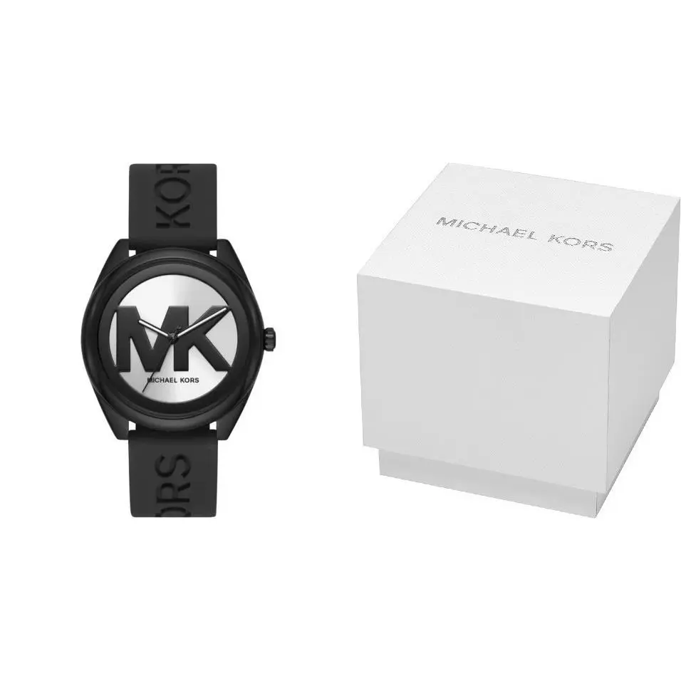 Michael Kors MK7138 Janelle Black Silicone Strap Womens Watch Bnwt/gift Box