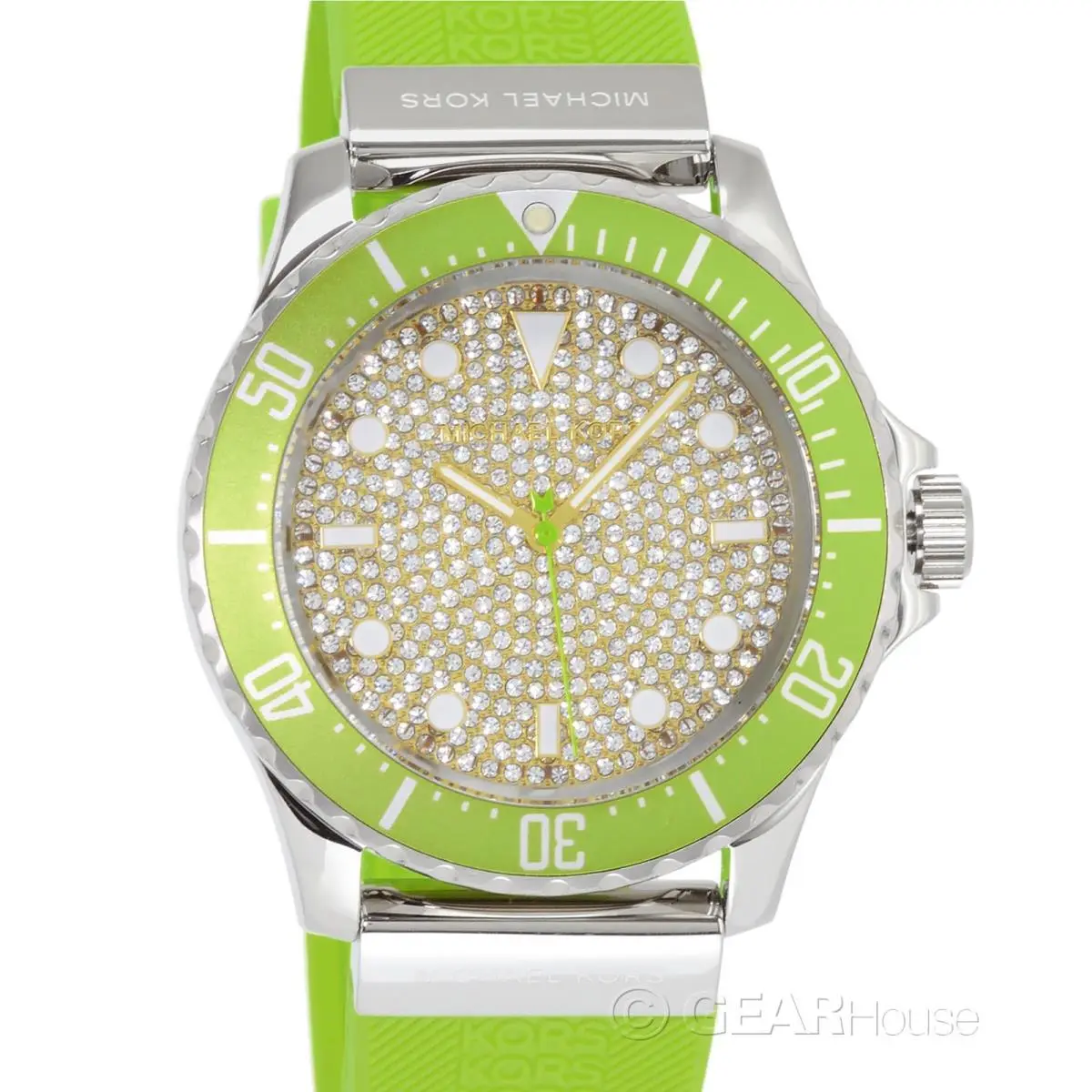 Michael Kors Oversize Everest Womens Pave Crystal Watch Lime Green Silicone Band