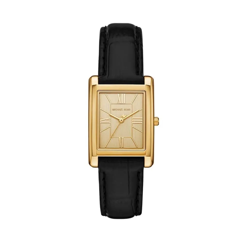 Women`s Essex Three-hand Black Leather Watch 26MM Gold/black by Michael Kors