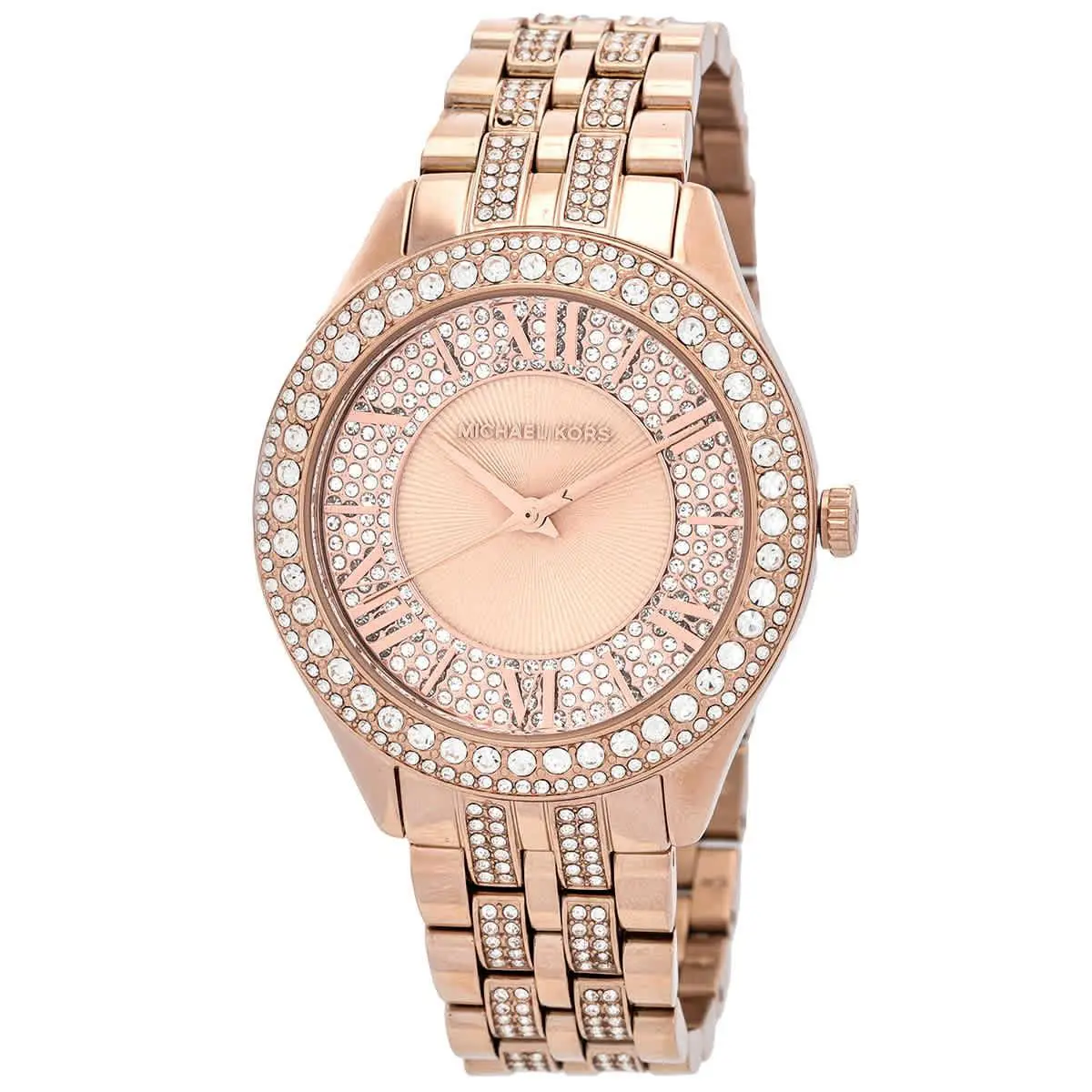 Michael Kors Harlowe Pave Quartz Crystal Ladies Watch MK4710 - Gold, Dial: Rose Gold, Band: Rose Gold-tone