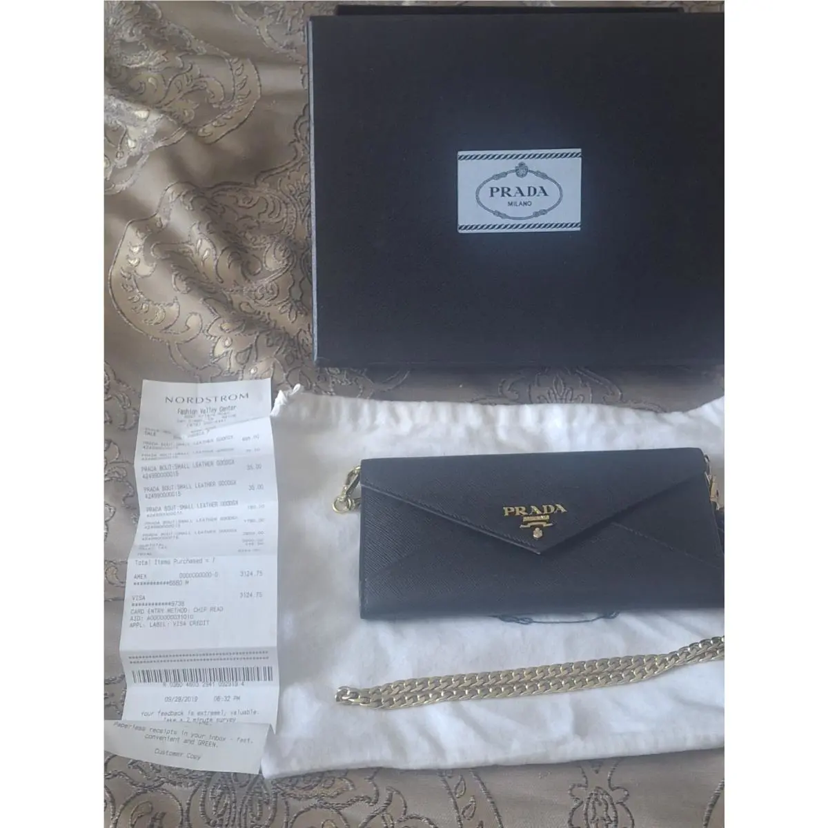Prada Envelope Bag 8 W/gold Chain w/ Dustbag Box 790