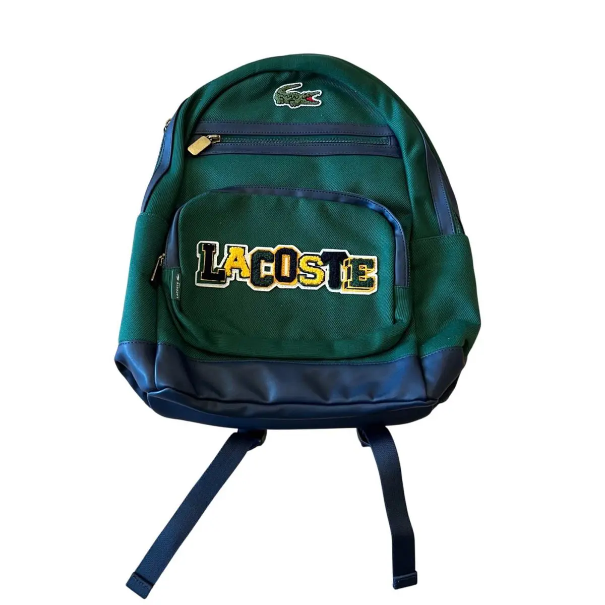 Lacoste Kids Green Navy Blue Varsity Logo Backpack Bag 9A6219-F9W