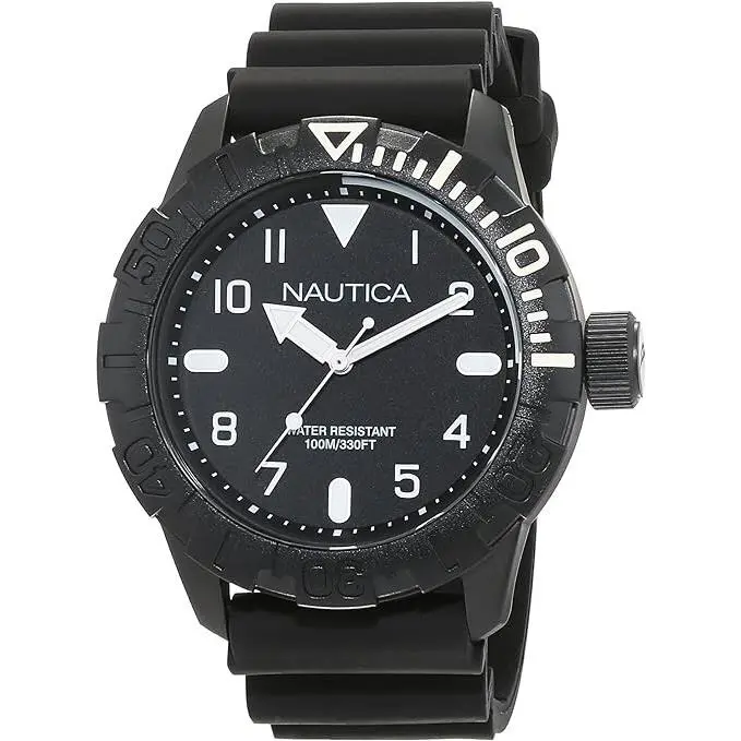 Nautica Nsr 106 Black Dial Black Silicone Men`s Watch - Dial: Black, Band: Black