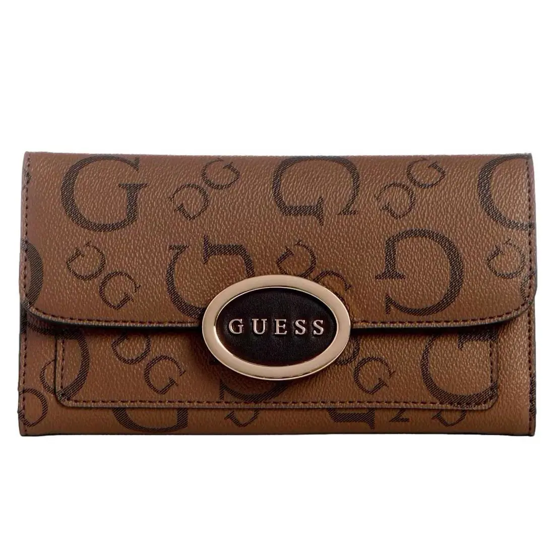 Guess Women Nory G Logo Print Trifold Slim Wallet Clutch Bag Brown / Cocoa