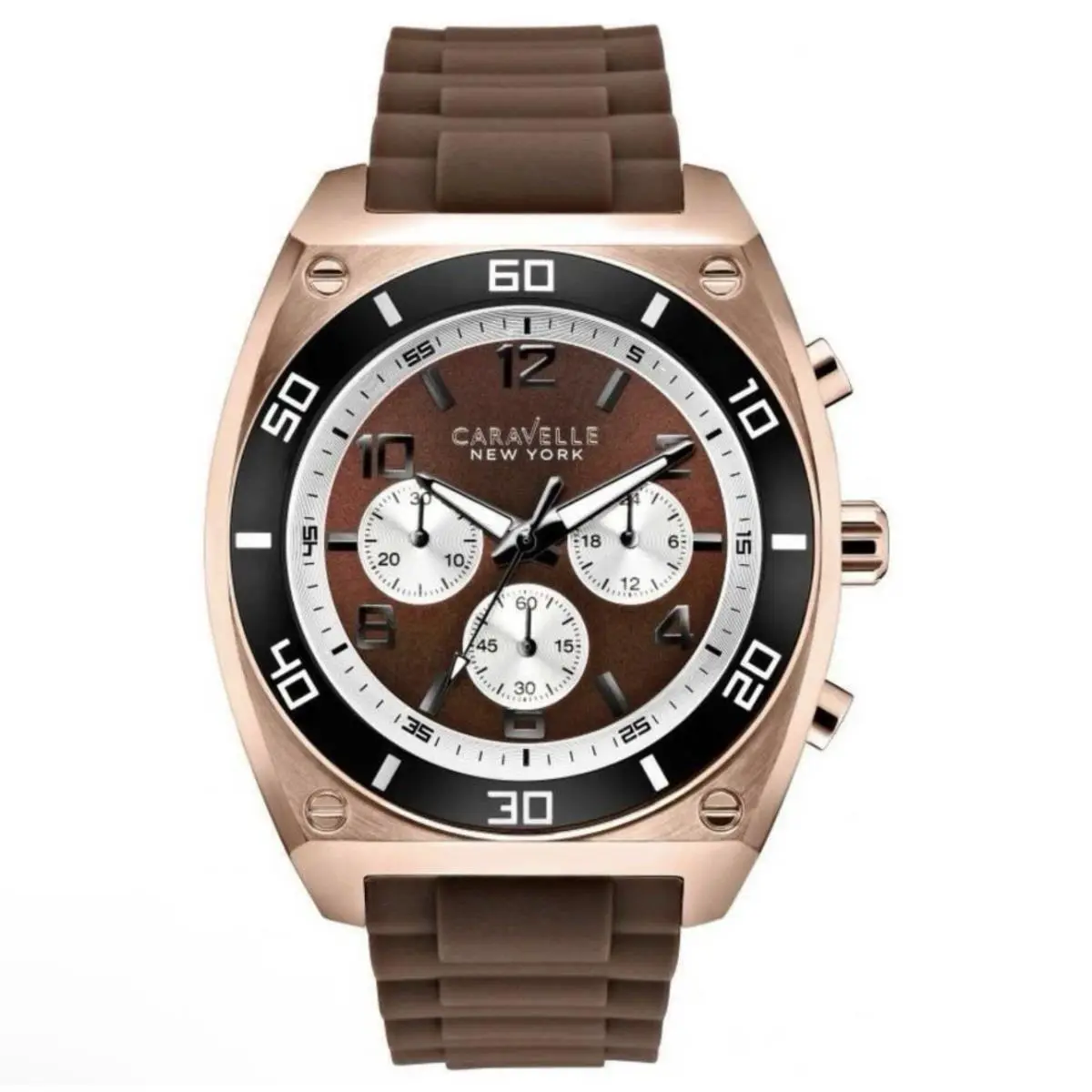 Caravelle York By Bulova Men`s Chronograph Sport Watch Model 45A114 - Dial: Brown, Band: Brown, Bezel: Black