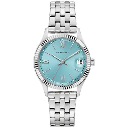 Caravelle by Bulova Dress Silver Tone Light Blue Dial Mens Watch 43B174