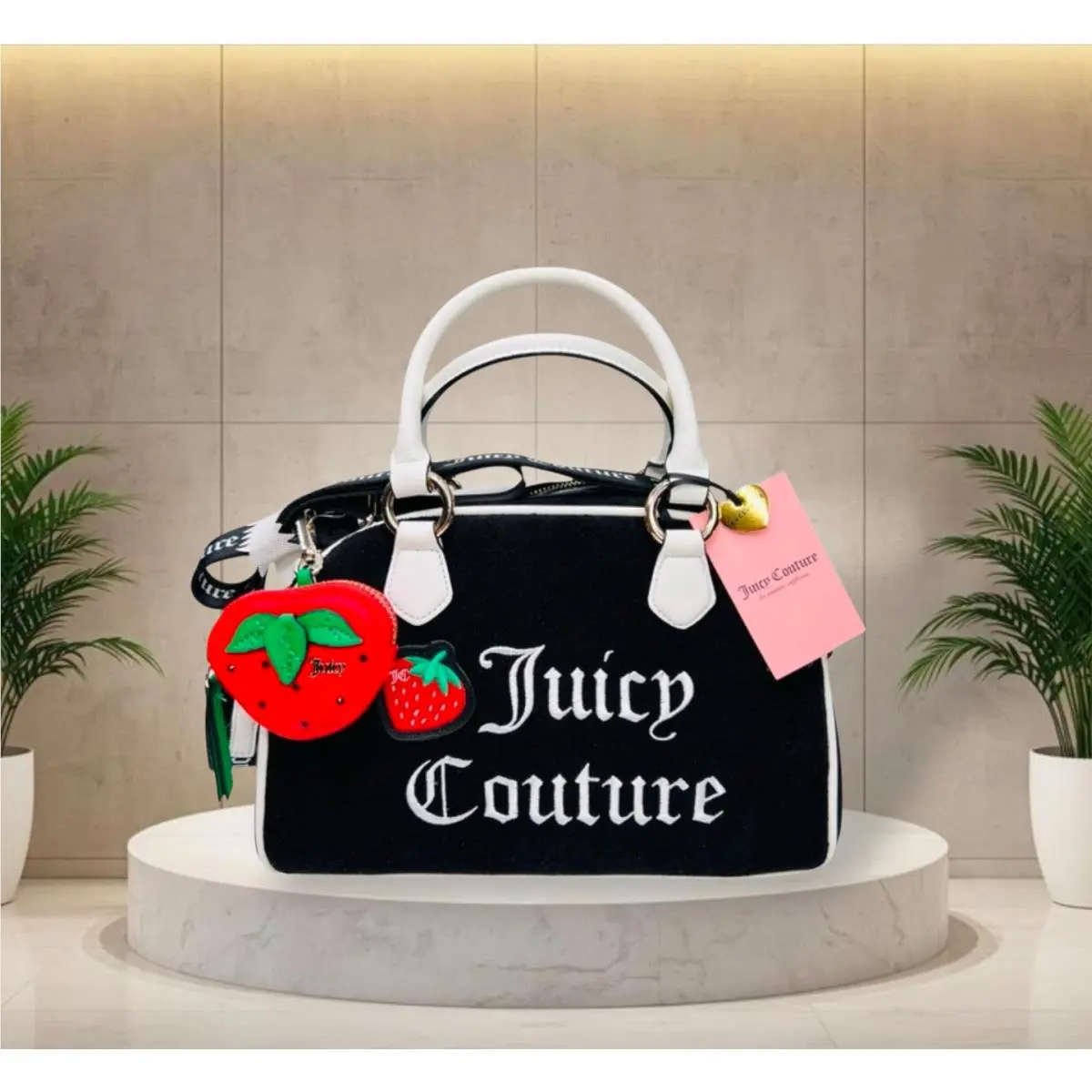 Juicy Couture Sweet N Juicy Apple Satchel Strawberry Black Crossbody Bag