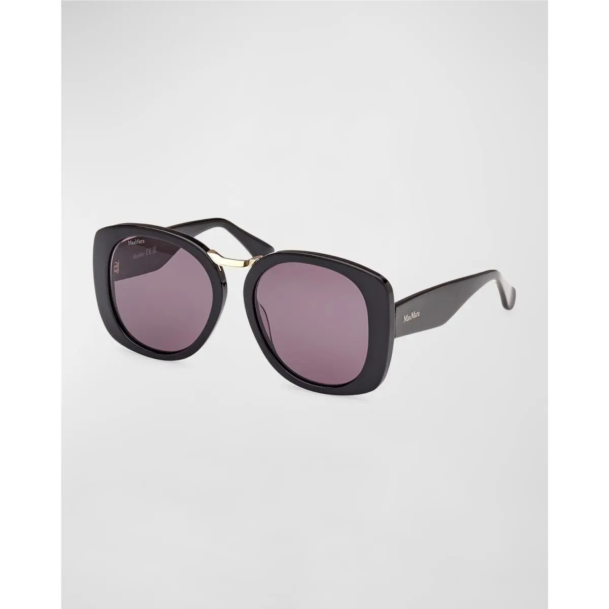 Max Mara Woman MM0092 Bridge 01A Sunglasses Acetate Black Smoke Round