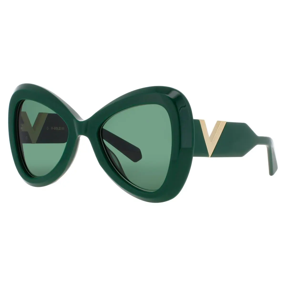 Valentino V Gold Iii Vls 138C 53 Sunglass Dark Green/gold Frame Green Lens 53 mm