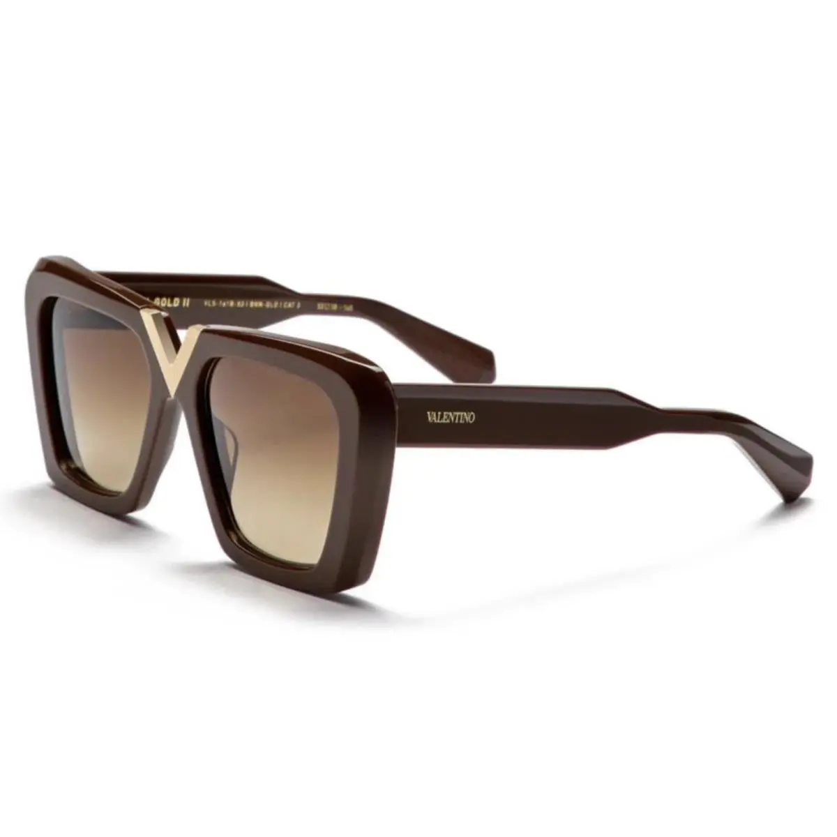 Valentino V Gold II Vls 161B 53 Sunglasses Brown Frame Brown Gradient Lens 53mm