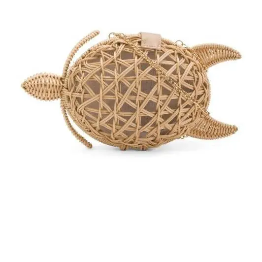 Tommy Bahama Turtle Shaped Purse Woven Basket Weave Straw Clutch Crossbody Bag N