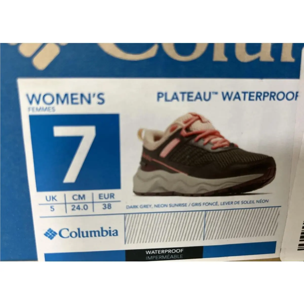 Columbia Women`s Plateau Hiking Shoes Dark Grey/neon Sunrise Size 7