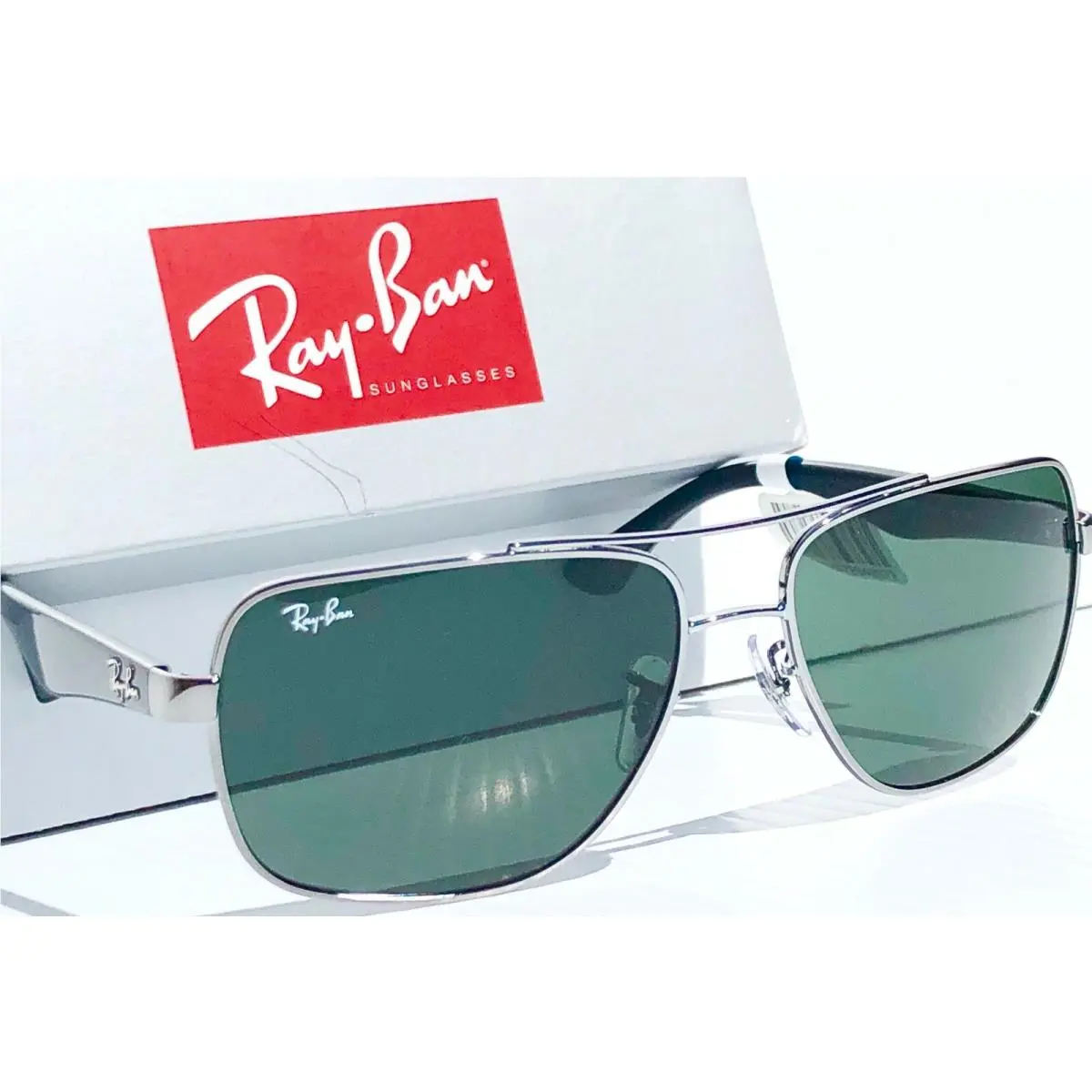 Ray Ban Chrome 60mm Aviator Squared G-15 Green Grey Sunglass RB3483 004/71
