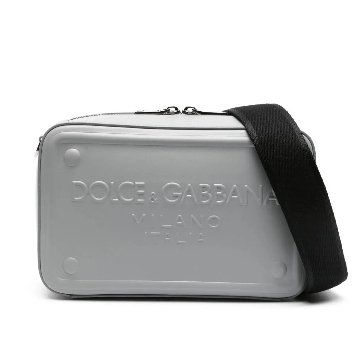 Dolce Gabbana Mens Leather Belt Bag Grey Raised Logo Crossbody Shoulder Pack