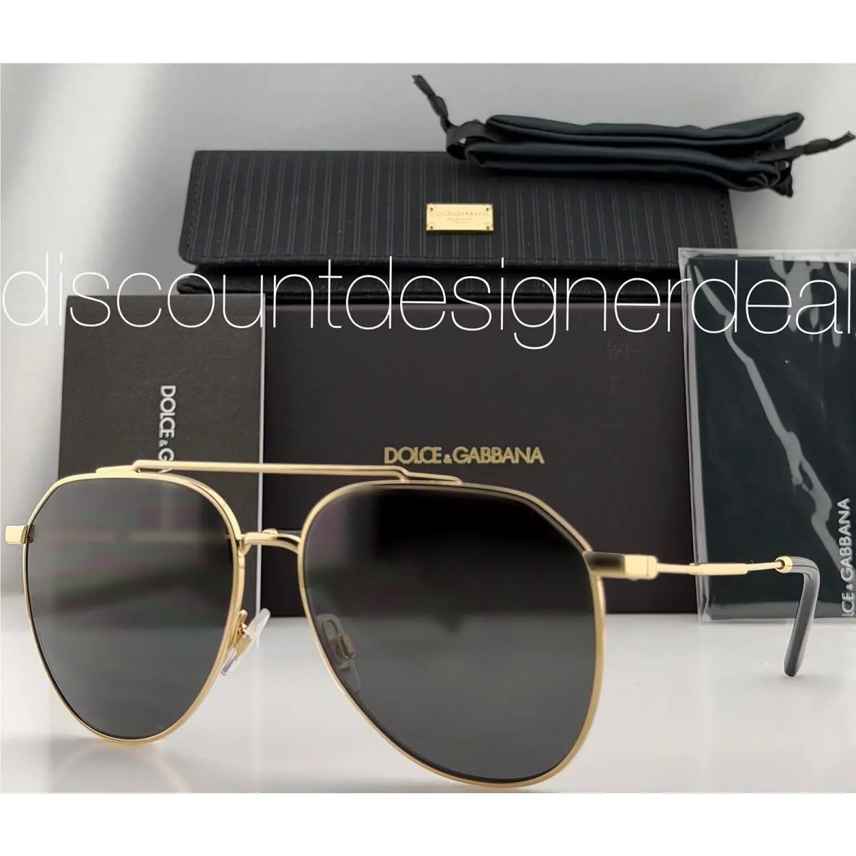 Dolce Gabbana Aviator Sunglasses Gold Metal Frame Dark Gray DG2296 02/87 58mm