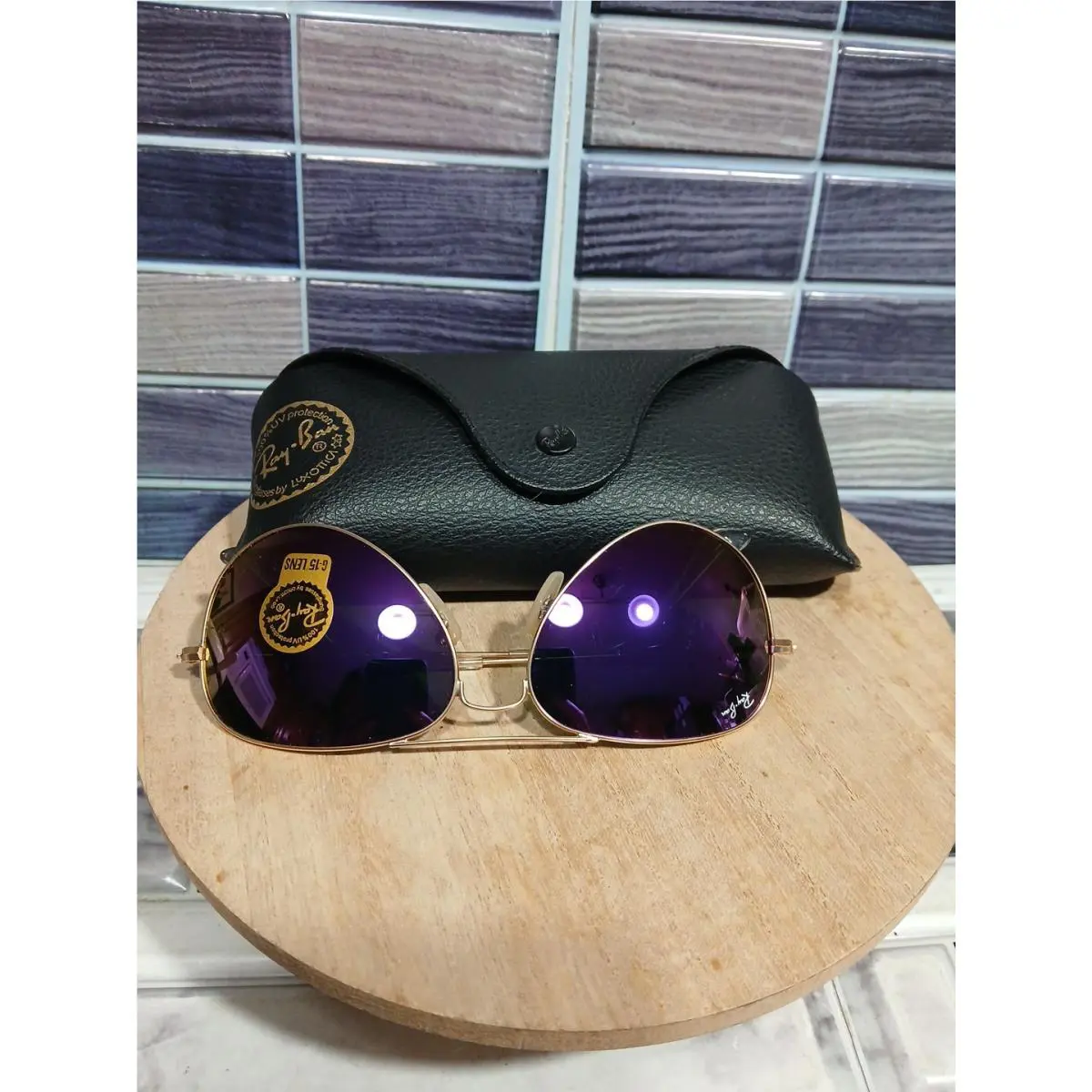 Ray Ban RB3025-58mm 14-140 Gold Frame Aviator Purple Green