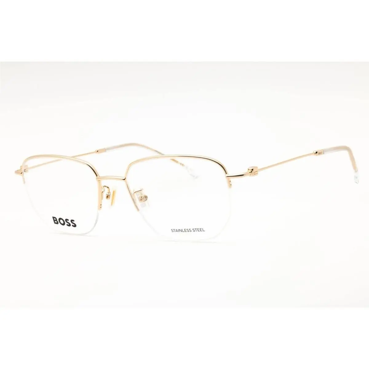Hugo Boss Men`s Eyeglasses Gold Metal Oval Shape Half Rim Frame 1544/F 0J5G 00