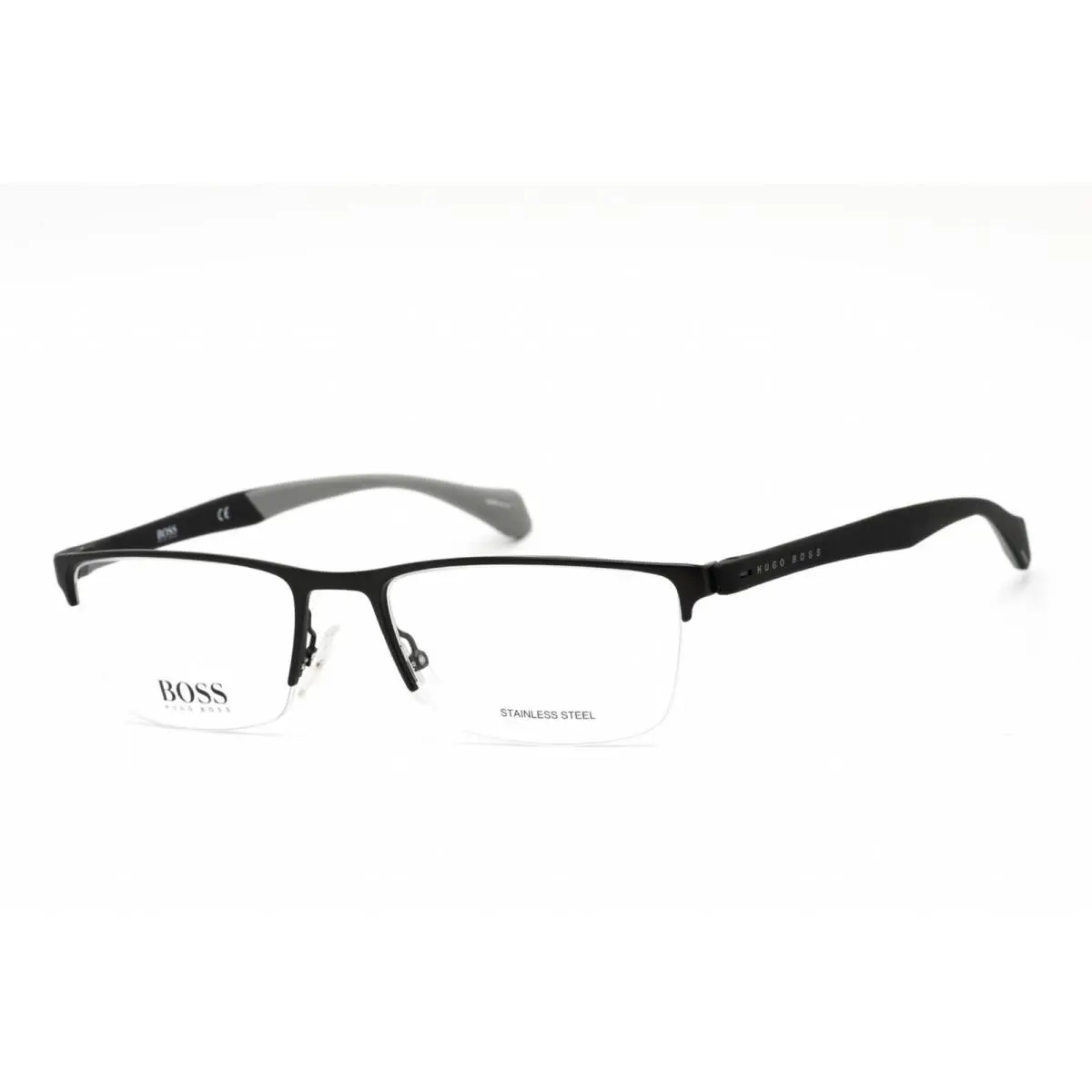 Hugo Boss Men`s Eyeglasses Matte Black Metal Half Rim Round Shape Frame 1080 003