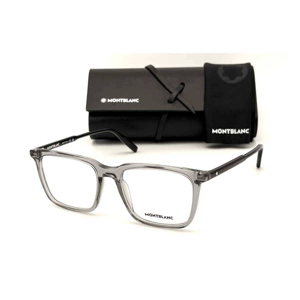 Montblanc Mont Blanc MB0011O 013 Gray Black Transparent / Clear Lens 54mm Eyeglasses
