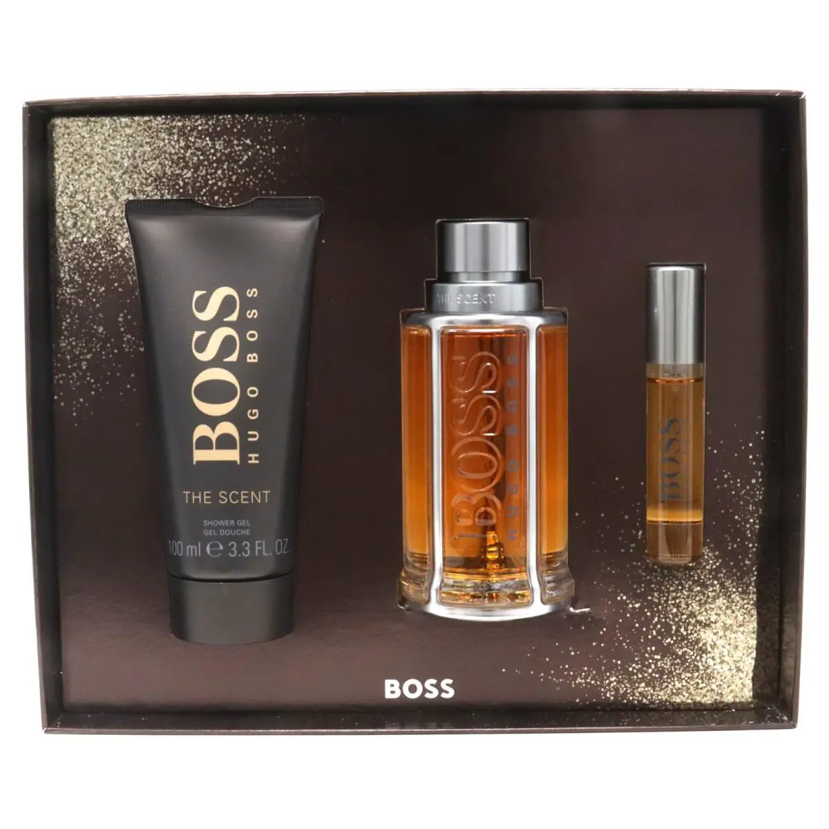 Hugo Boss The Scent 3pc Gift Set For Men100ml Edt + 100ml SG + 10ml Edt