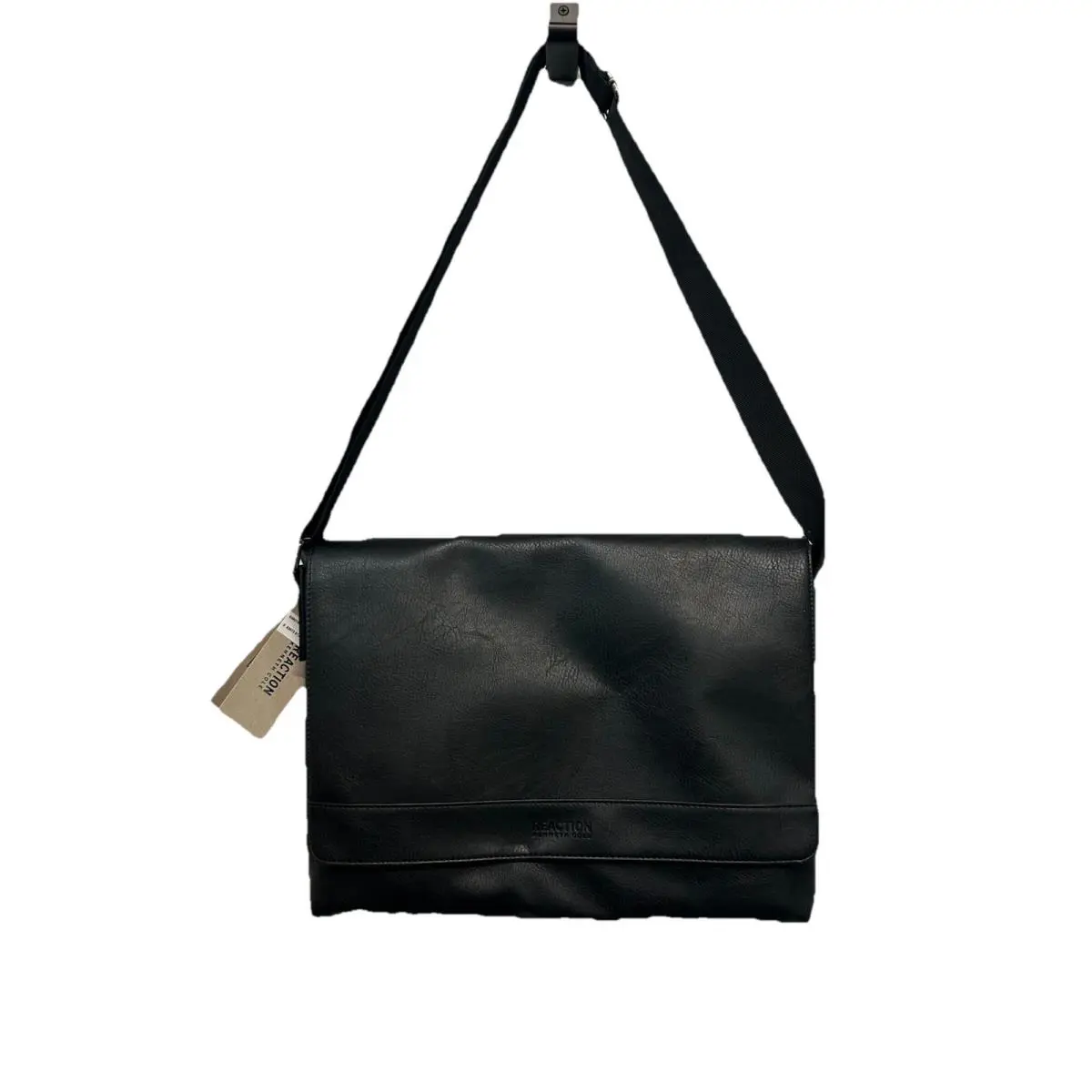Kenneth Cole Reaction Black Leather Crossbody Laptop Messenger Bag Black
