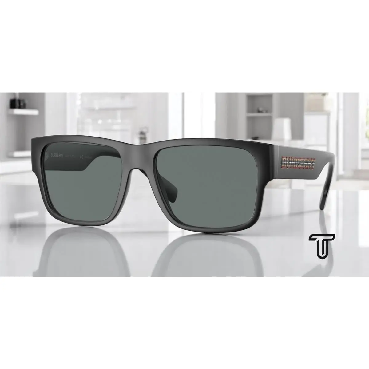 BE4358 346481 Knight Black Polar Grey Polarized 57 mm Men`s Sunglasses by Burberry