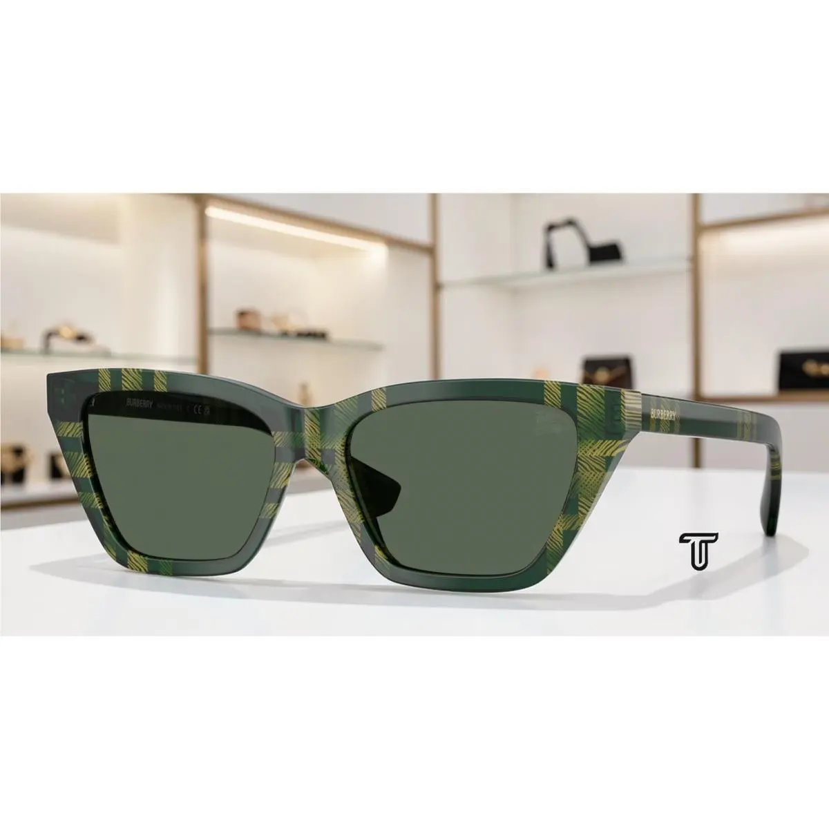 Burberry BE4468 416971 Check Green Dark Green 54 mm Women`s Sunglasses