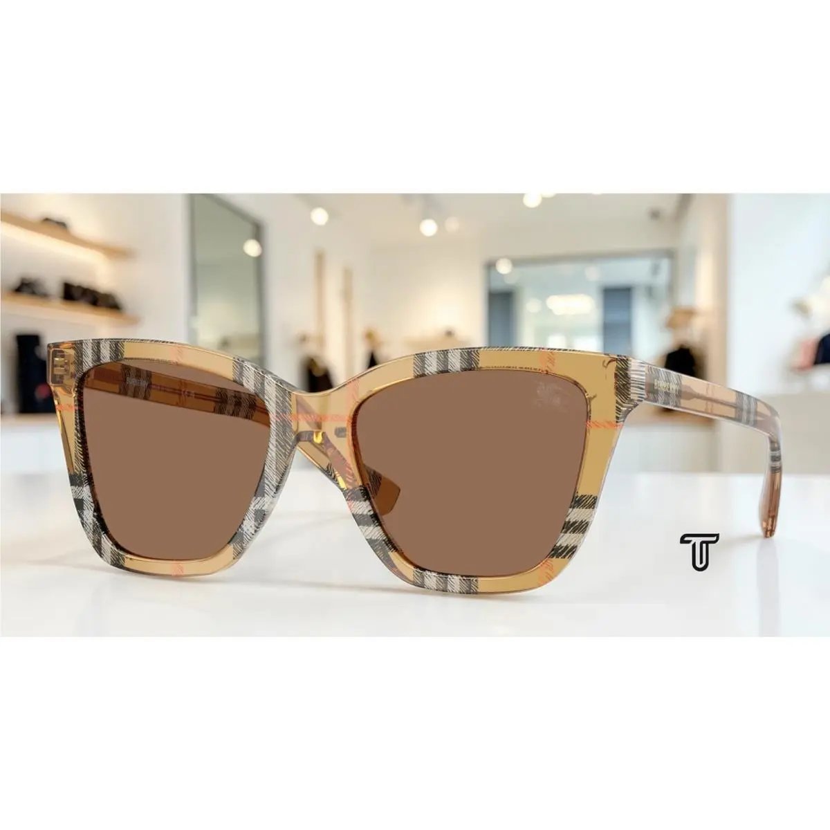 BE4470 416373 Check Sand Dark Brown 54 mm Women`s Sunglasses by Burberry