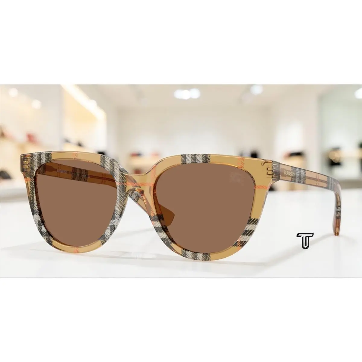 Burberry BE4469 416373 Check Sand Dark Brown 53 mm Women`s Sunglasses