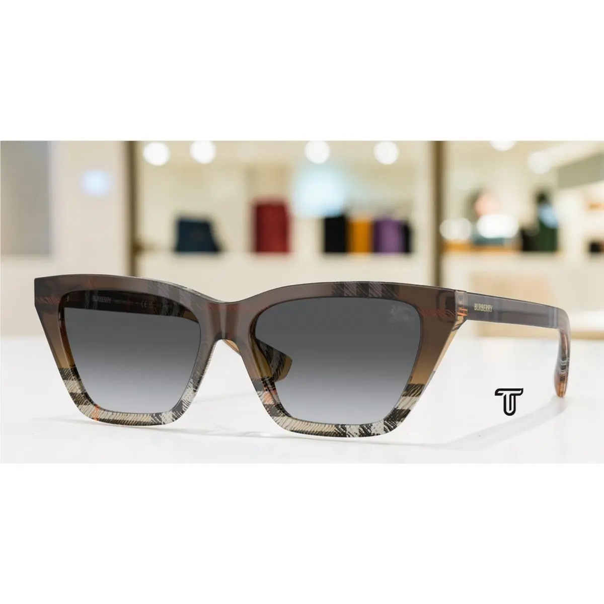 Burberry BE4468 4202T3 Check Sand Gradient Grey Polarized 54mm Womens Sunglasses