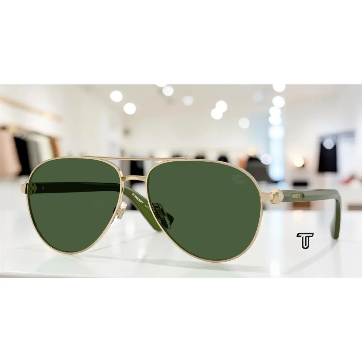 Burberry BE3167 110971 Light Gold Dark Green 59 mm Men`s Sunglasses