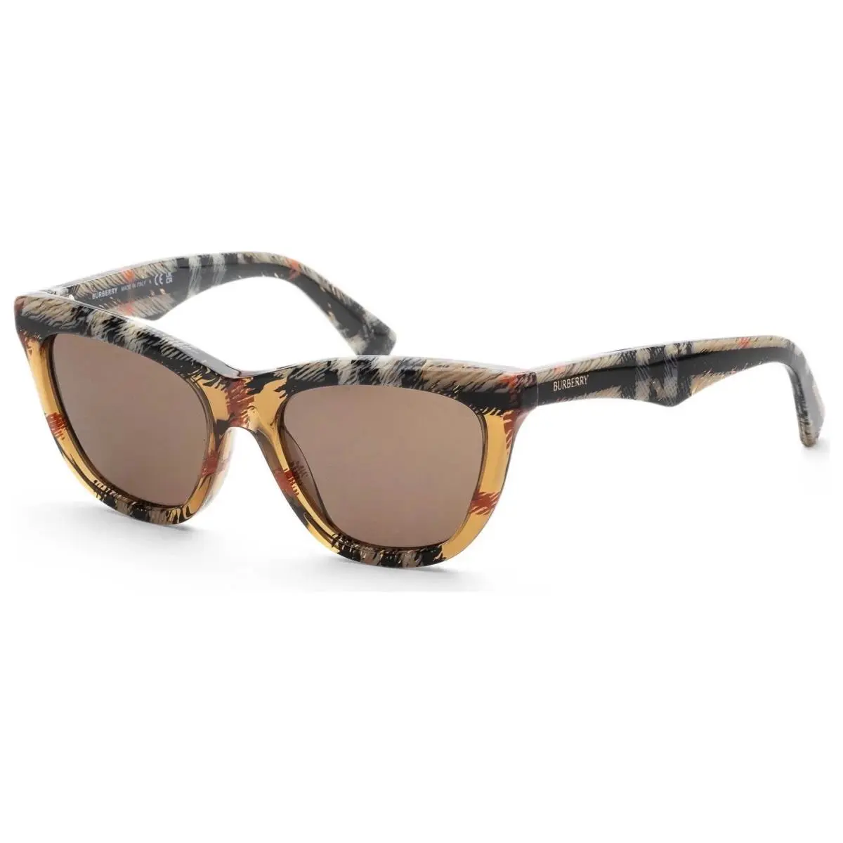 Burberry BE4435 Check Sand Cat Eye Sunglasses Dark Brown Lens 53mm