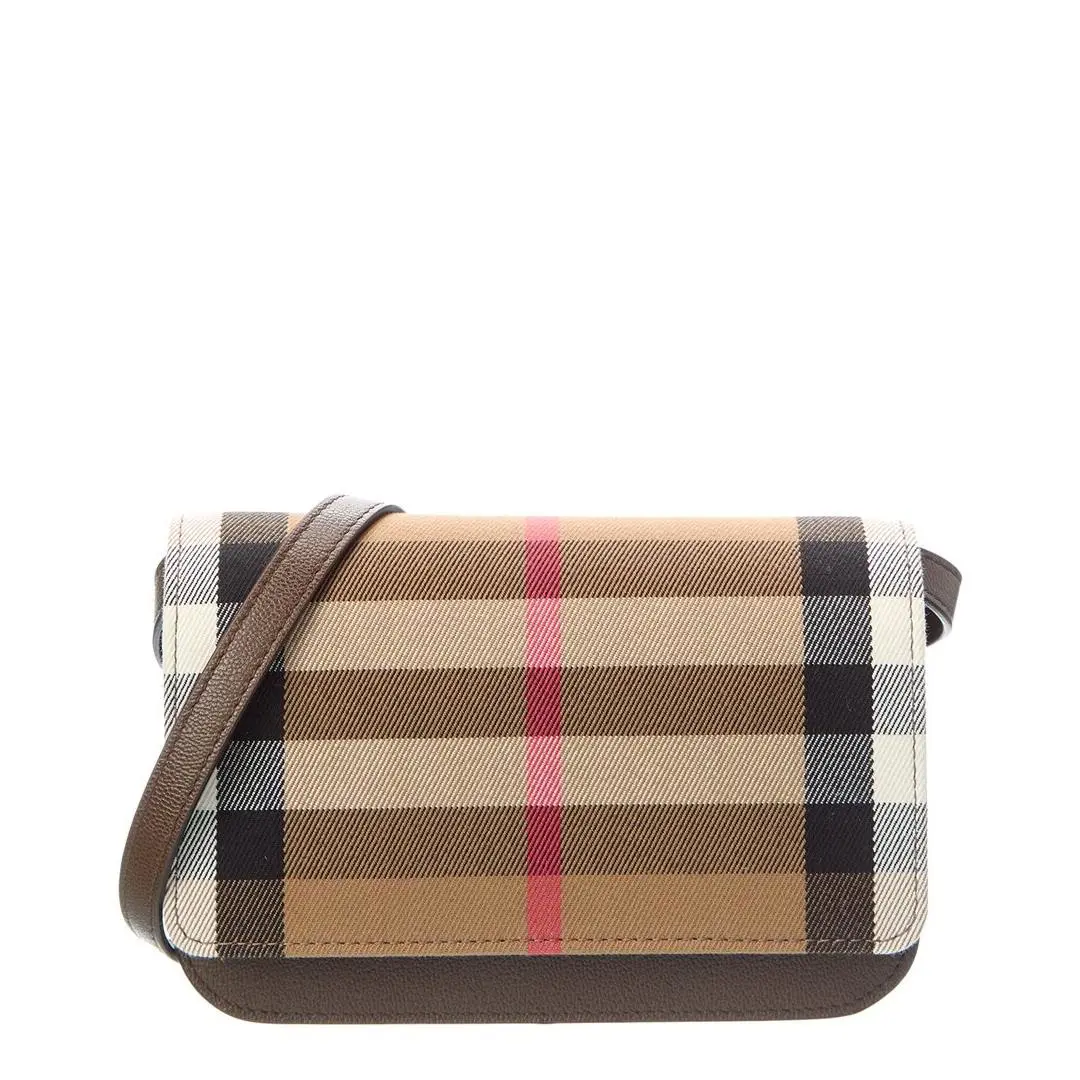 Burberry Madison Check Canvas Leather Crossbody Women`s Brown