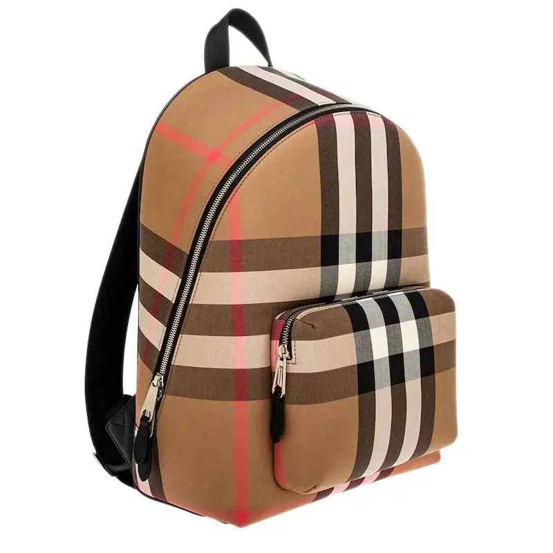 Burberry Men`s Jeff Canvas Zippered Backpack Taupe Brown IP Check
