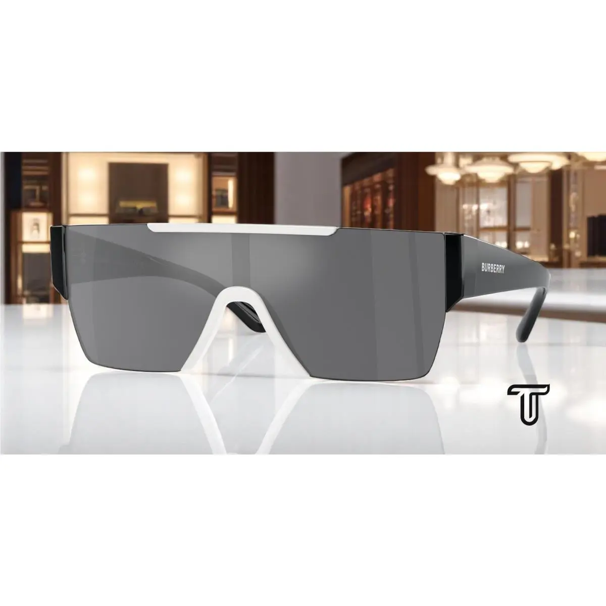 Burberry BE4291 40496G White Grey Mirror Black 38 mm Men`s Sunglasses