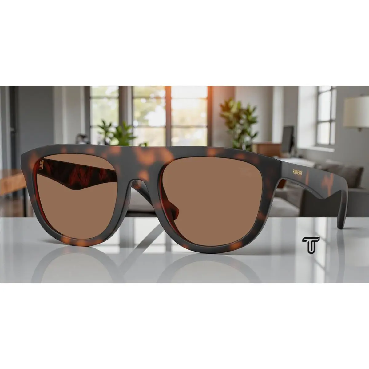 Burberry BE4459U 353673 Matte Dark Havana Dark Brown 55 mm Men`s Sunglasses