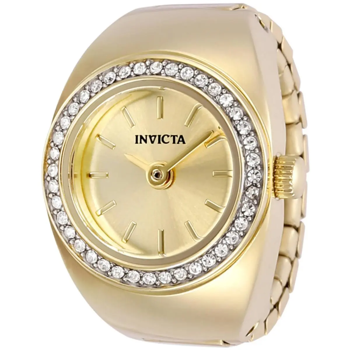 Invicta Women`s Ring Watch Mini Angel Crystal Bezel Gold Tone Dial 48944