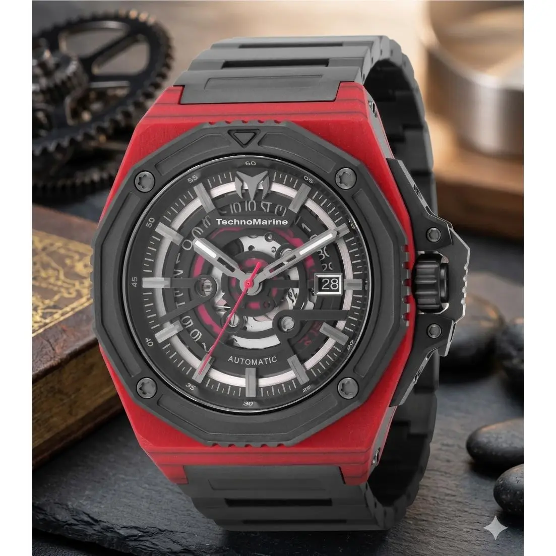Invicta Technomarine Carbon Nautic Auto Watch 45mm Red TM-525001