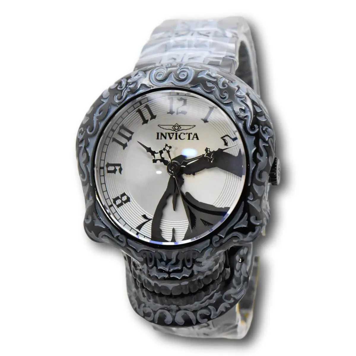 Invicta Artist Series Skull Mens 50mm Black Midnight Skeleton Quartz Watch 33967 - Dial: Black, Gray, Silver, Band: Black, Gray, Bezel: Black, Gray