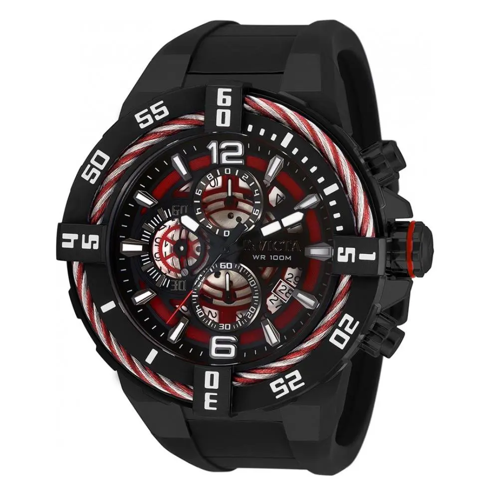Invicta Bolt Men`s 51mm Twisted Cable Anatomic Chronograph Watch 32735 Rare - Dial: Black, Multicolor, Red, Silver, White, Band: Black, Bezel: Black, Red, Silver