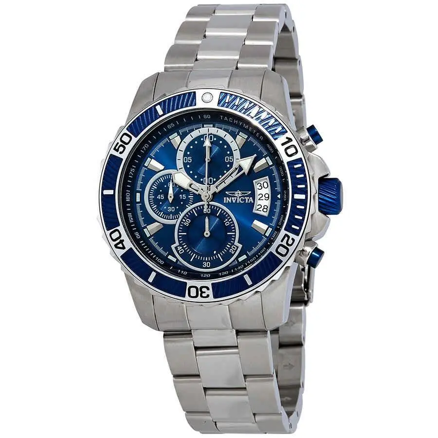 Invicta Pro Diver Chronograph Blue Dial Men`s Watch 22413 - Dial: Blue, Band: Silver-tone, Bezel: Silver-tone