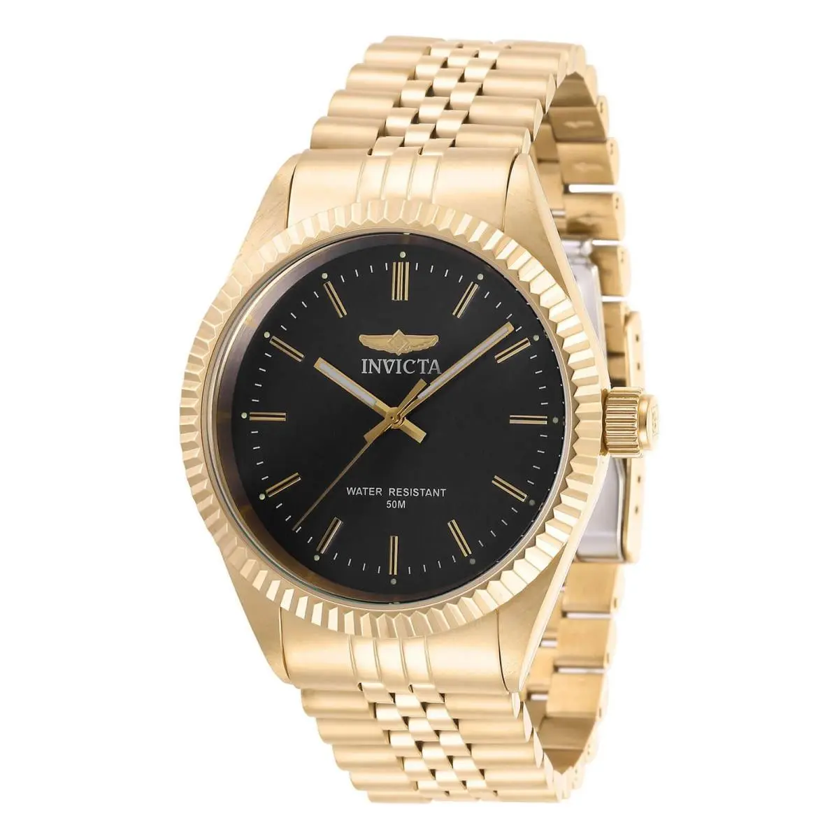 Invicta Men`s Watch Specialty Quartz Charcoal Dial Yellow Gold Bracelet 29383 - Dial: Silver, Gold, Black, Band: Gold, Bezel: Gold