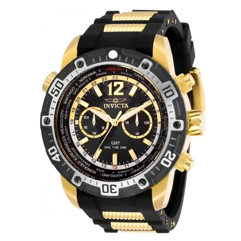Invicta Aviator Gmt World Time 29919 Men`s 50.5mm Gold-tone Dual Time Watch