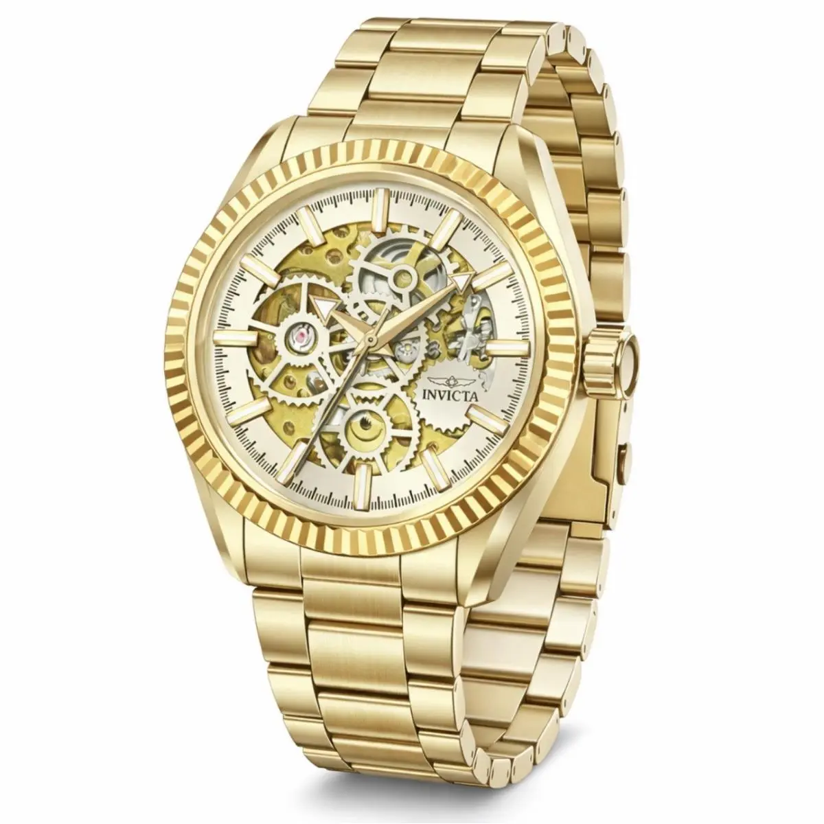 Invicta Objet D Art Automatic Men`s Watch 43mm Gold Case Skeleton Dial 69752
